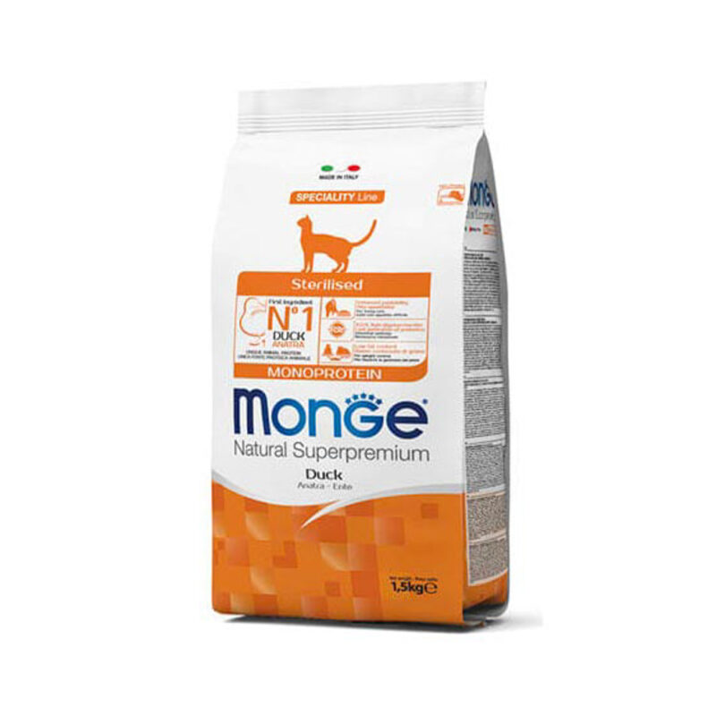 Croccantini per gatti Monge Natural Superpremium Sterilised Monoproteico con anatra 1,5Kg
