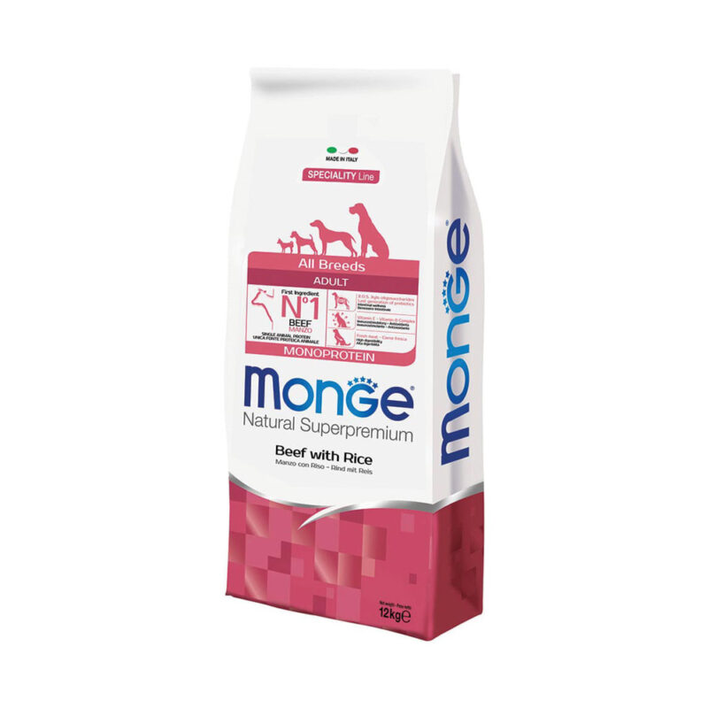 Croccantini per cani Monge Natural Superpremium All Breeds Adult Monoproteico con manzo e riso