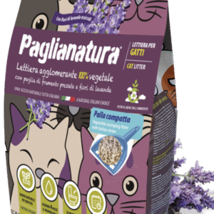 Lettiera per gatti agglomerante biodegradabile in paglia di frumento e fiori di lavanda Paglianatura 6L