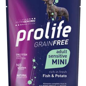 Cibo umido per cani Prolife Grain Free Adult Sensitive Mini pesce e patate